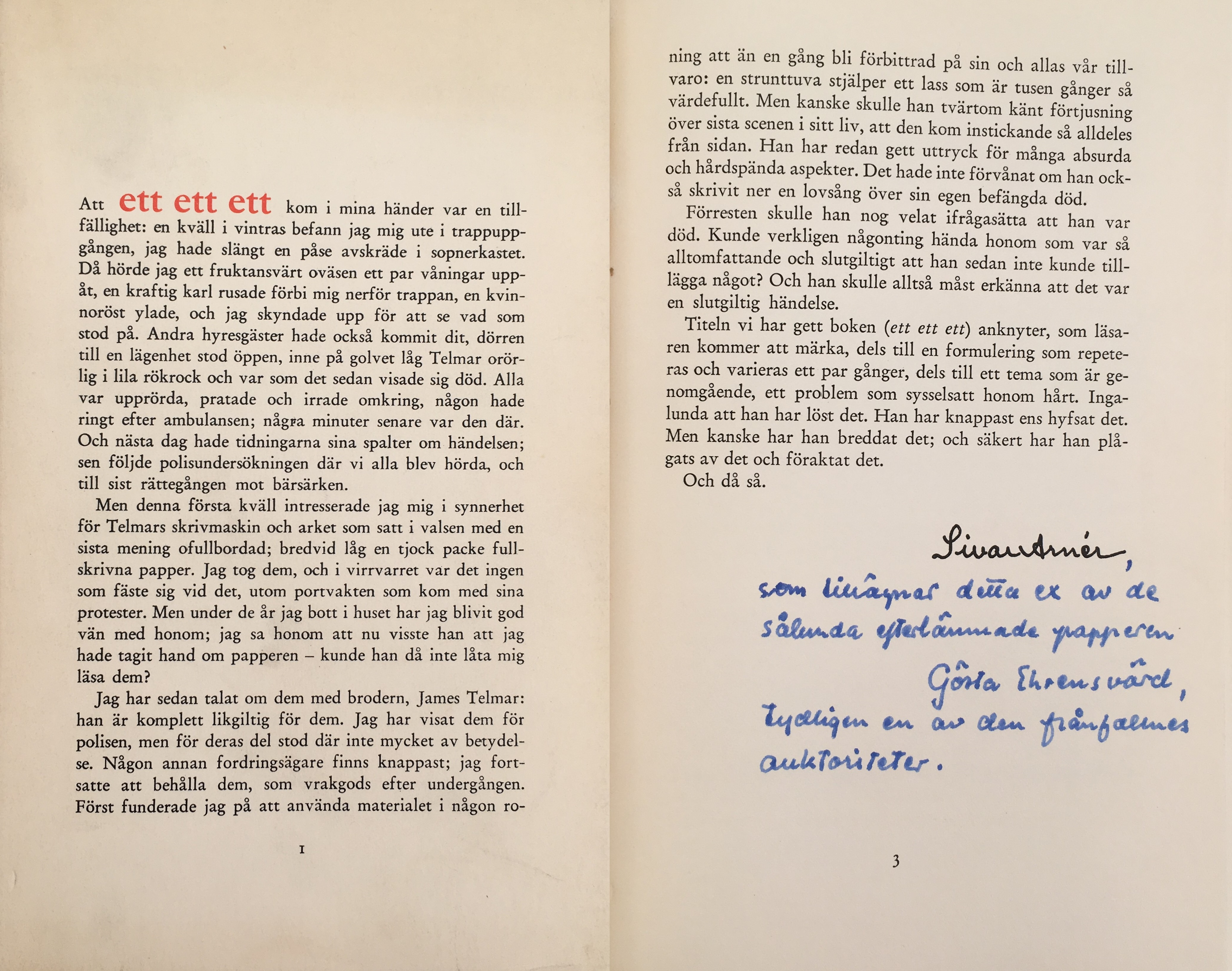 ett ett ett. Dagboksblad funna och utgivna. [Utg. av] Albert Bonniers förlag.