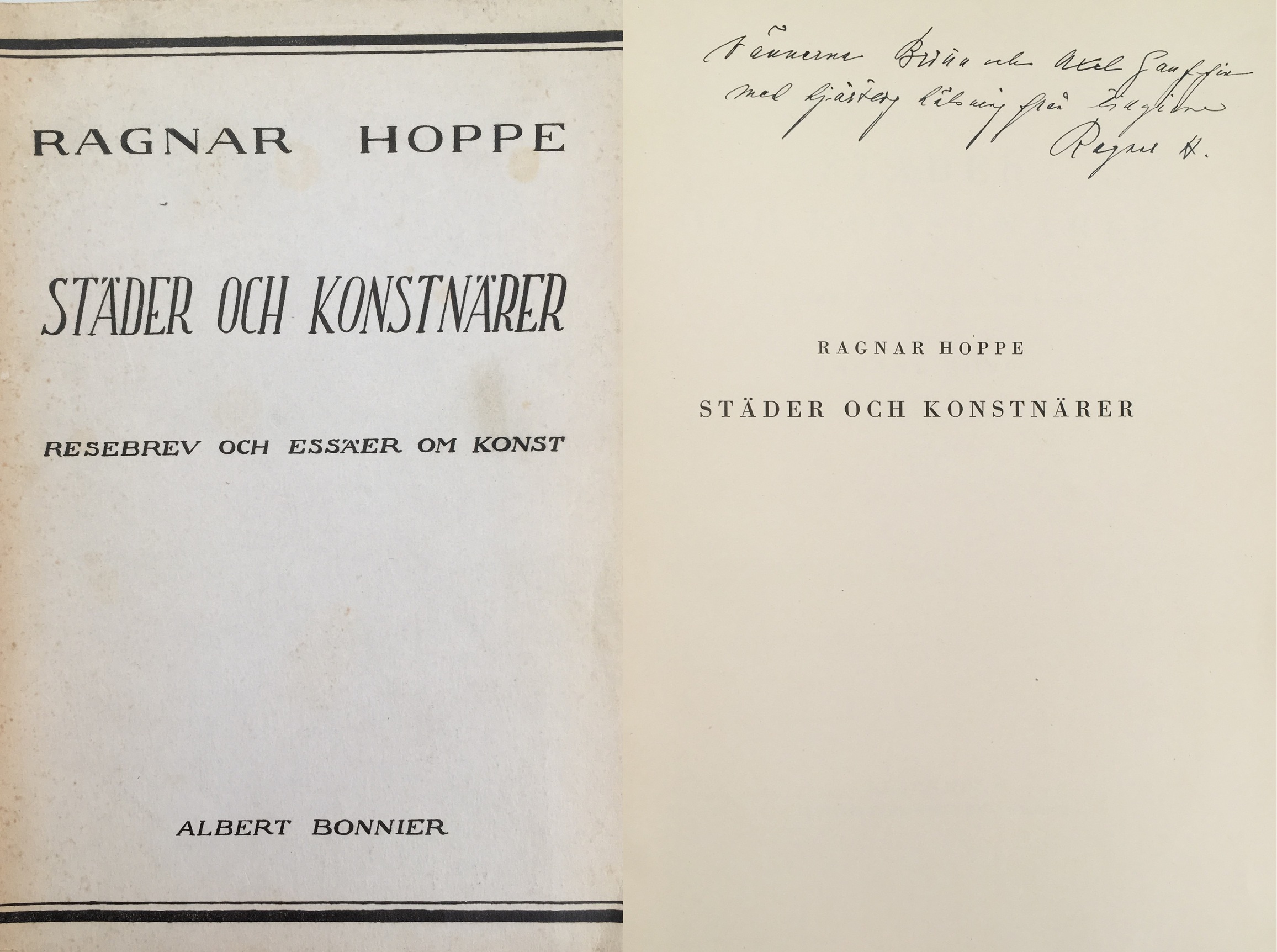 Städer och konstnärer. Resebrev och essäer om konst. [Utg. av] Albert Bonniers förlag.