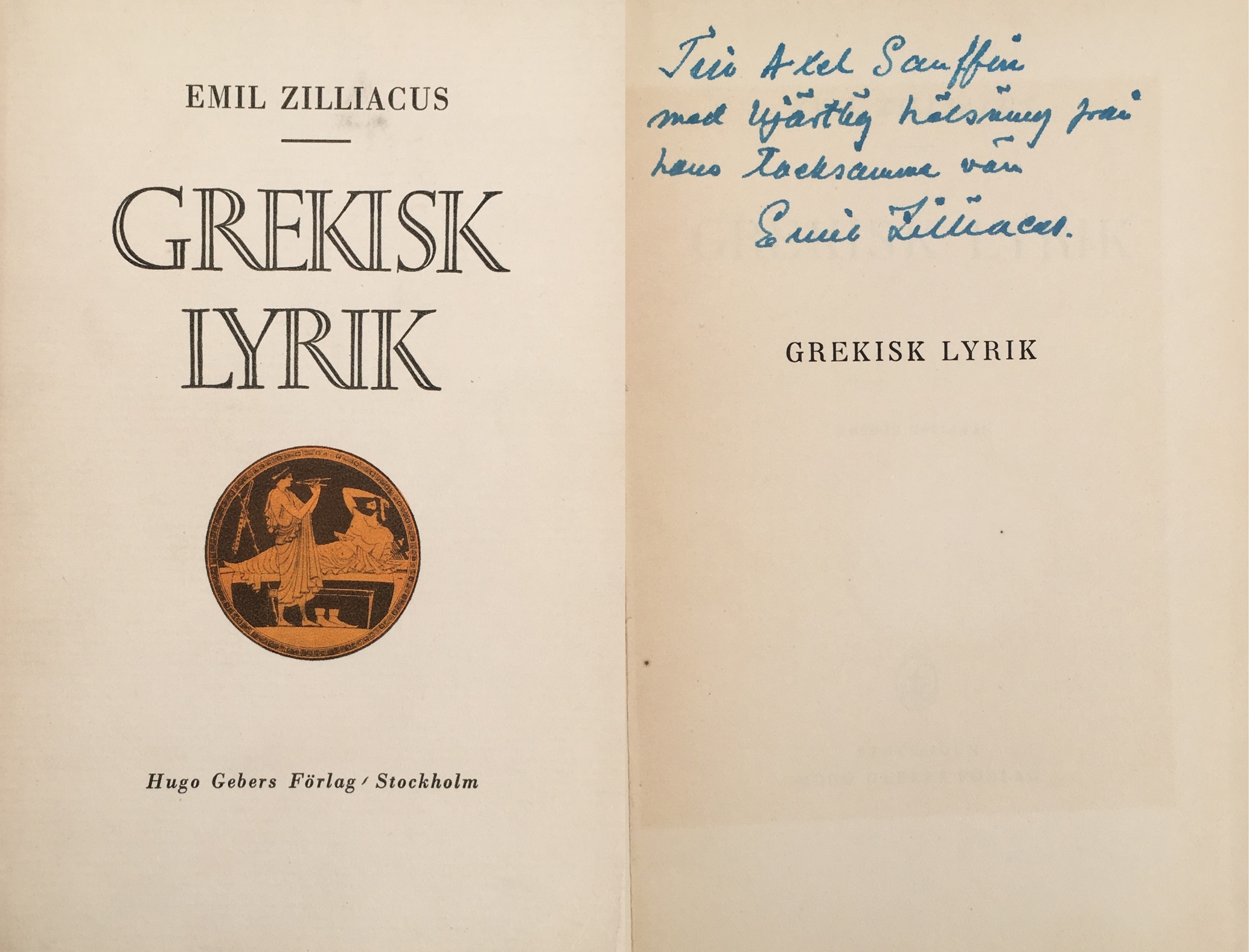 Grekisk lyrik. Tredje upplagan. [Utg. av] Hugo Gebers förlag.