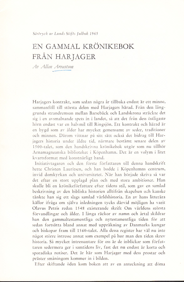 En gammal krönikebok från Harjager [= rubrik].