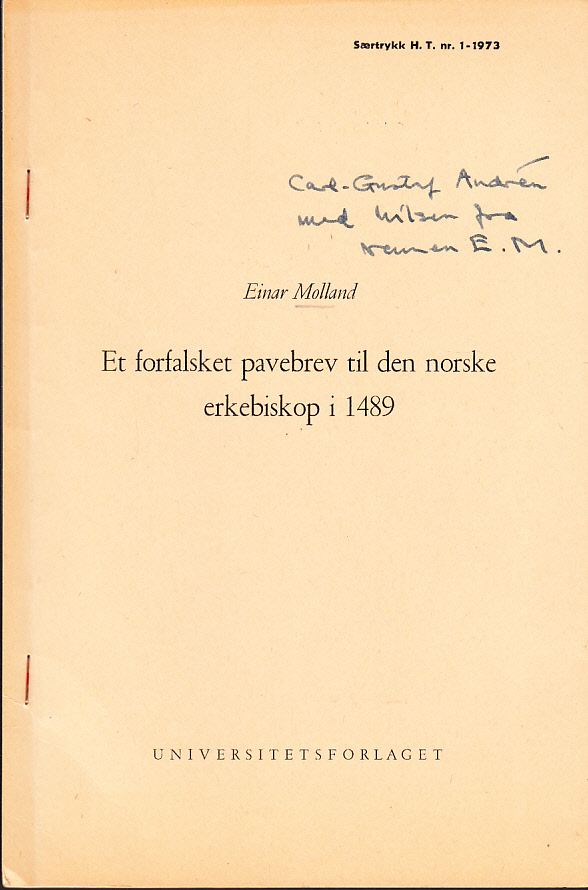 Et forfalsket pavebrev til den norske erkebiskop i 1489 [= rubrik].