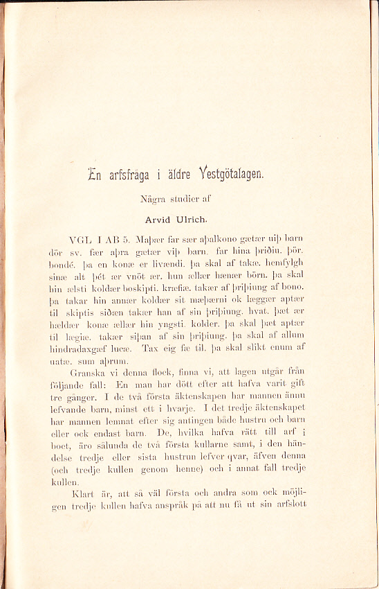 En arfsfråga i äldre Vestgötalagen. Några studier [= rubrik].