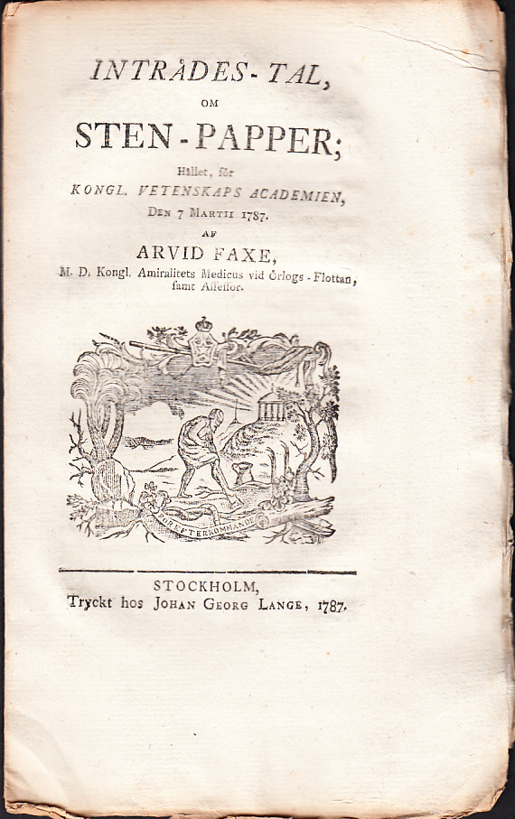 Inträdes-tal, om sten-papper; hållet för Kongl. Vetenskaps Academien, den 7 martii 1787.
