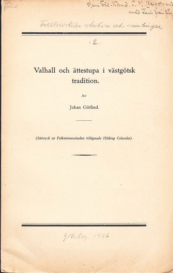 Valhall och ättestupa i västgötsk tradition [= rubrik].