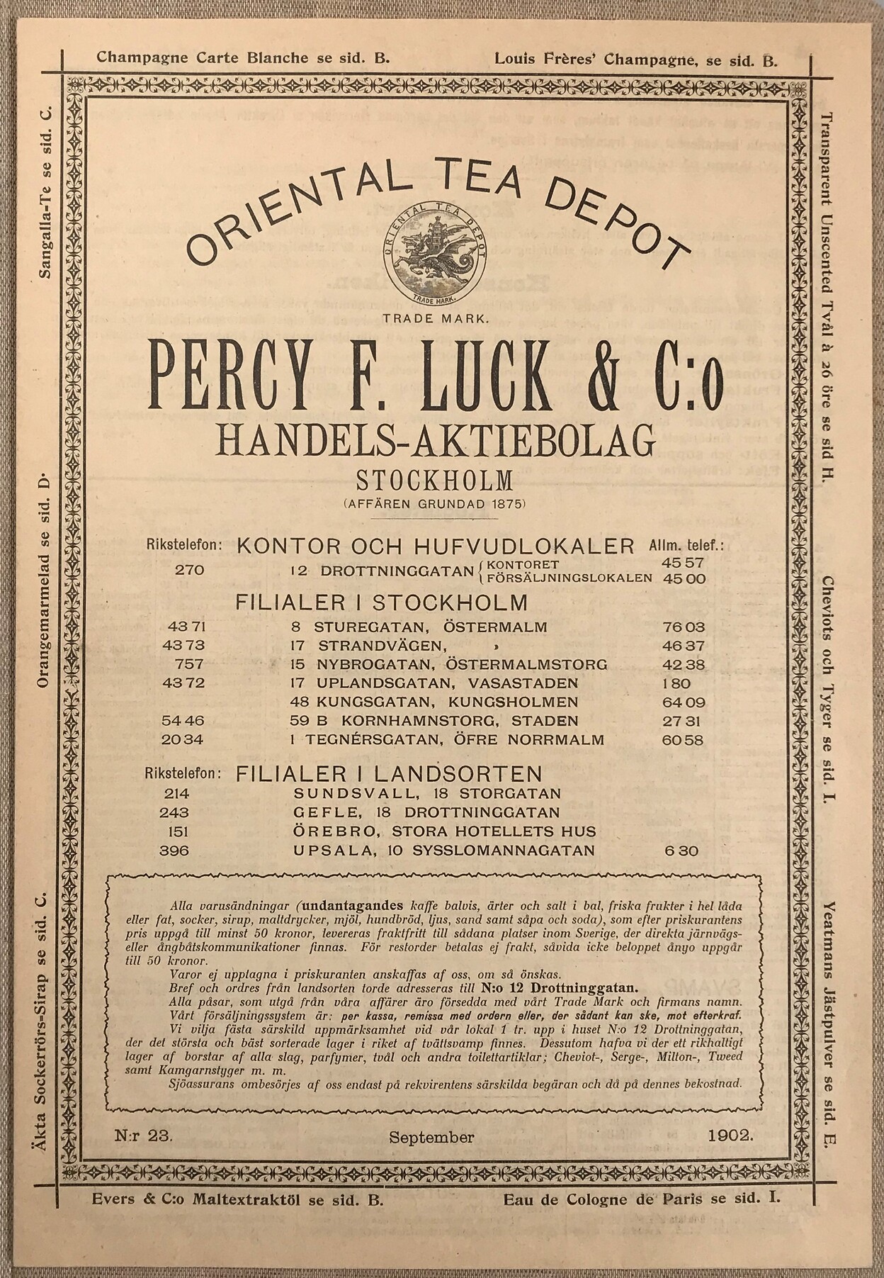 Percy F. Luck & C:o, Handels-aktiebolag, Stockholm (Affären grundad 1875).