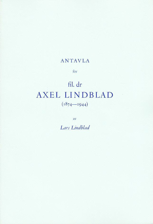 Antavla för fil. dr Axel Lindblad (1874-1944).