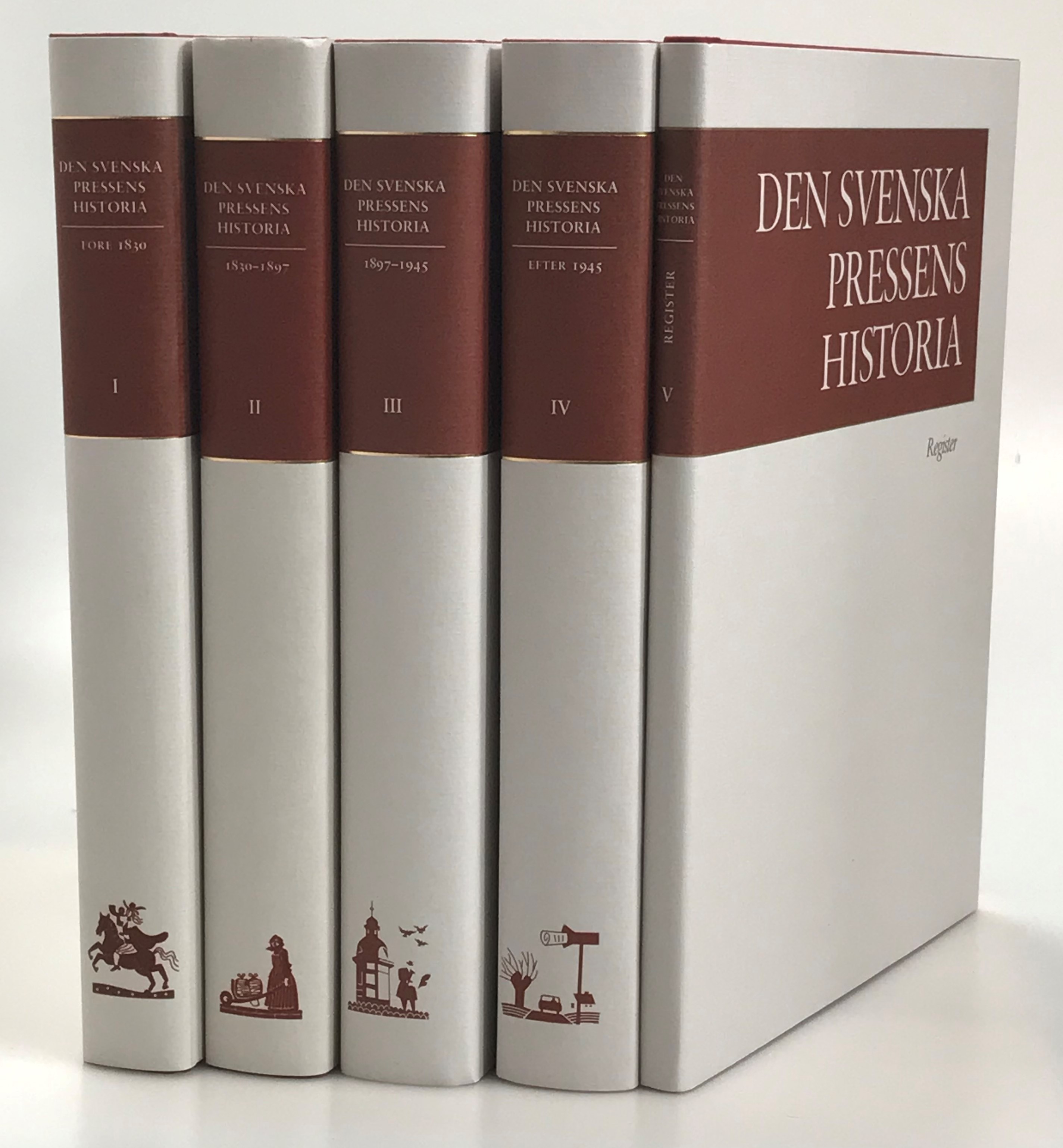 Den svenska pressens historia. 1. I begynnelsen (tiden före 1830). [... 2. Åren då allting hände (1830-1897).; ... 3. Det moderna Sveriges spegel (1897-1945).; ... 4. Bland andra massmedier (efter 1945).; ... 5. Register]. [Utg. av] Ekerlids Förlag.