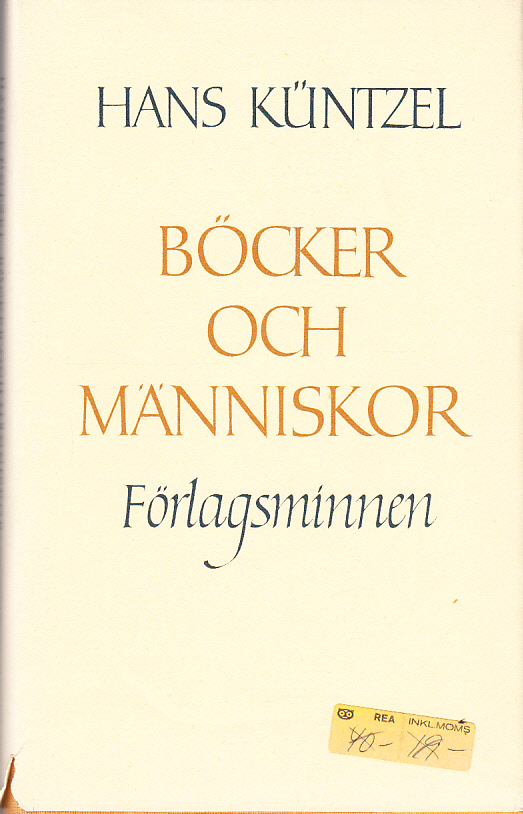 Böcker och människor. Förlagsminnen. [Utg. av] Gebers.