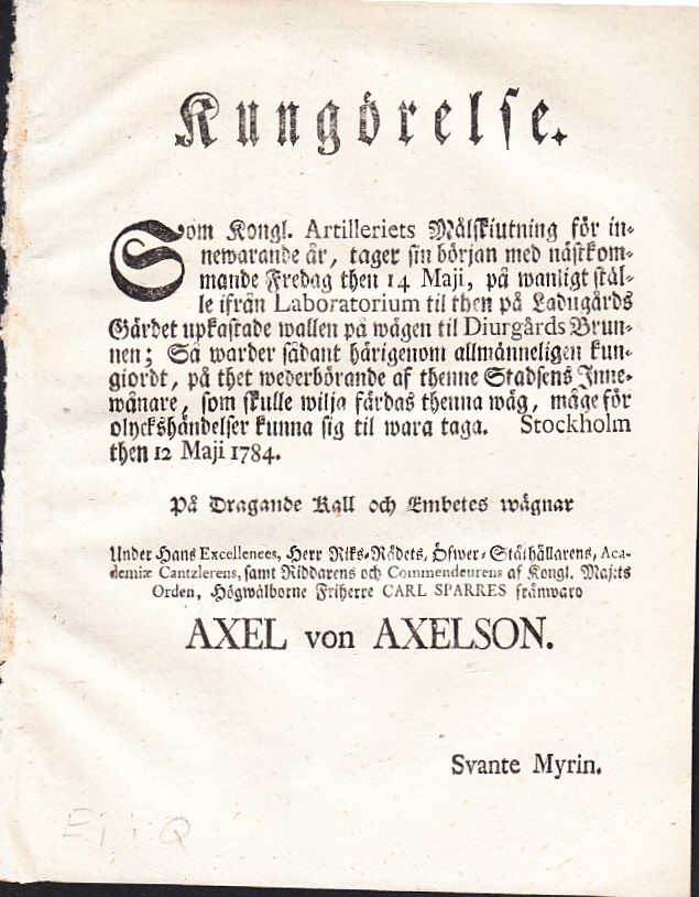Kungörelse [= rubrik].