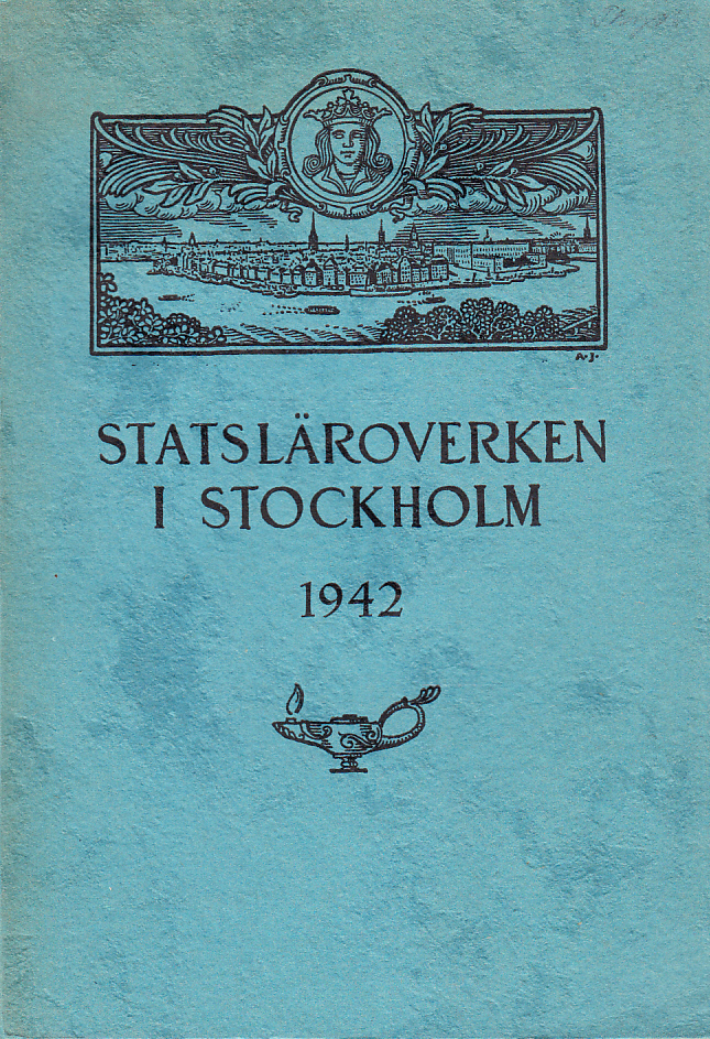 Samlingskatalog för höstterminen 1942 över Statsläroverken i Stockholm. Högre allmänna läroverket för gossar å Norrmalm. Högre allmänna läroverket för gossar å Södermalm. Nya elementarskolan. Högre realläroverket å Norrmalm. Högre allmänna läroverket å Östermalm. Högre allmänna läroverket å Kungsholmen med Statens Aftonskola. Högre allmänna läroverket för flickor å Norrmalm. Högre allmänna läroverket i Bromma. Högre allmänna läroverket för flickor å Södermalm. Vasa realskola. Katarina realskola.