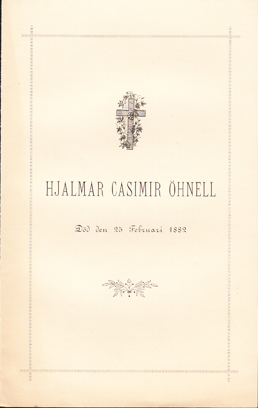 Hjalmar Casimir Öhnell. Död den 25 fabruari 1882.