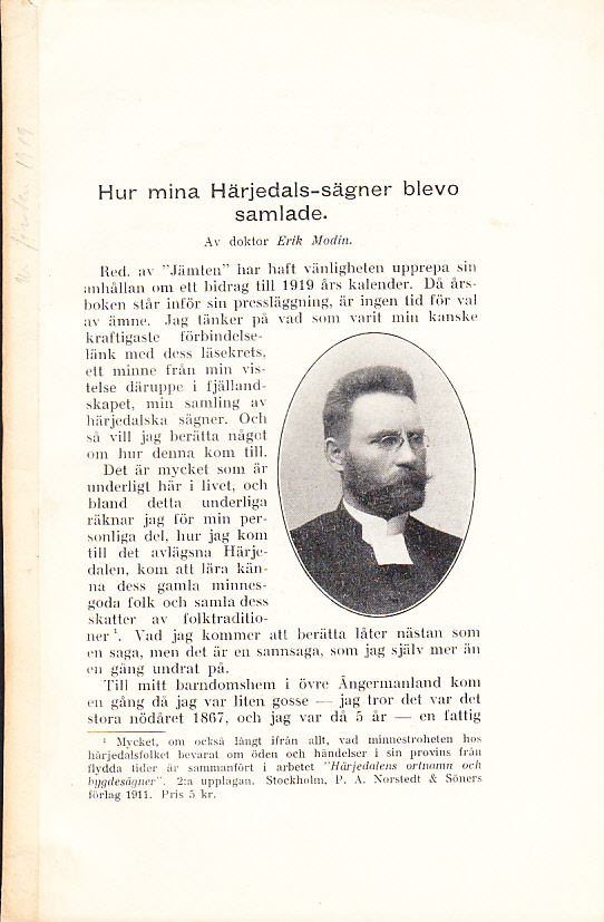 Hur mina Härjedals-sägner blevo samlade [= rubrik].
