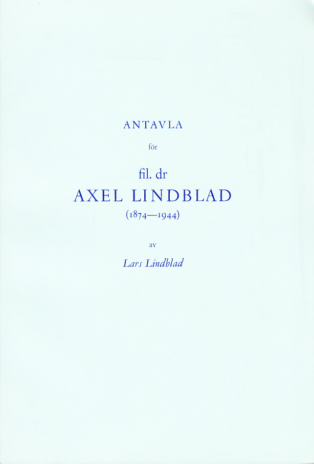 Antavla för fil. dr Axel Lindblad (1874-1944).