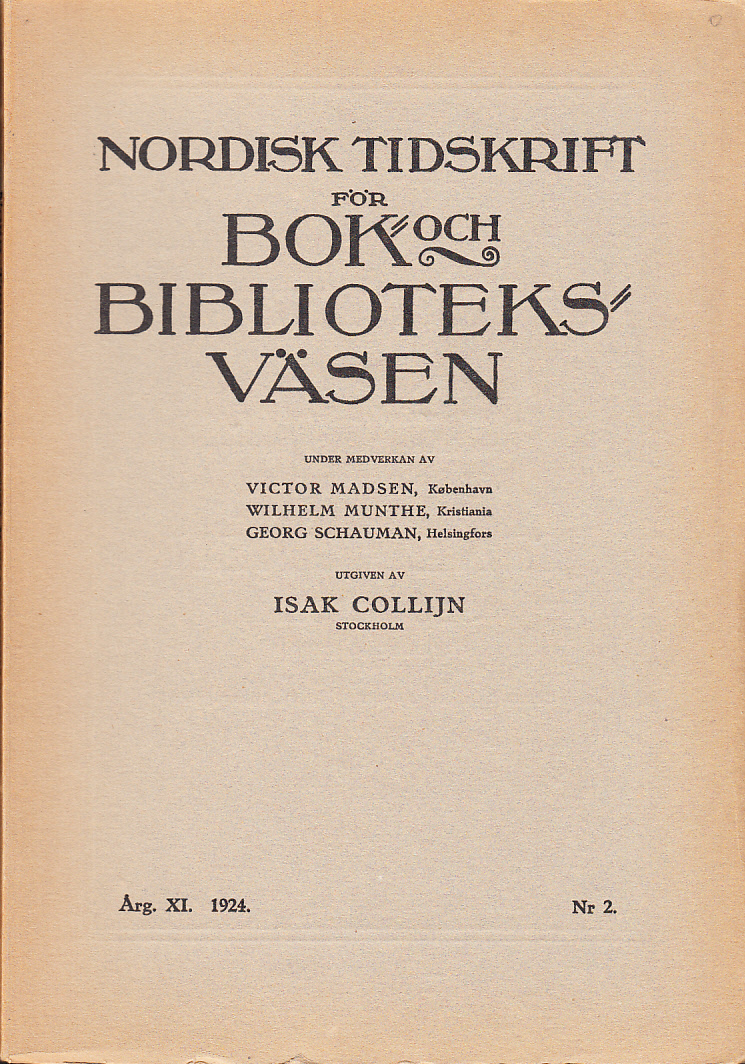Nordisk tidskrift för bok- och biblioteksväsen. 1924, Nr. 2. Årgång 11.