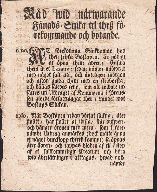 Råd wid närwarande fänads-siuka til thesz förekommande och botande [= rubrik].