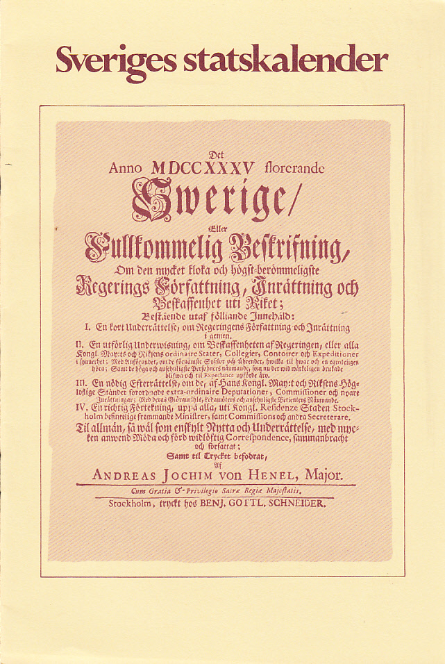 Sveriges statskalender. [Med förord av Uno Willers].
