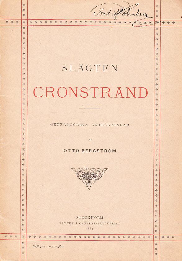 Slägten Cronstrand. Genealogiska anteckningar.