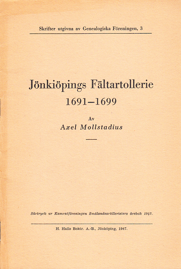 Jönkiöpings Fältartollerie 1691-1699.