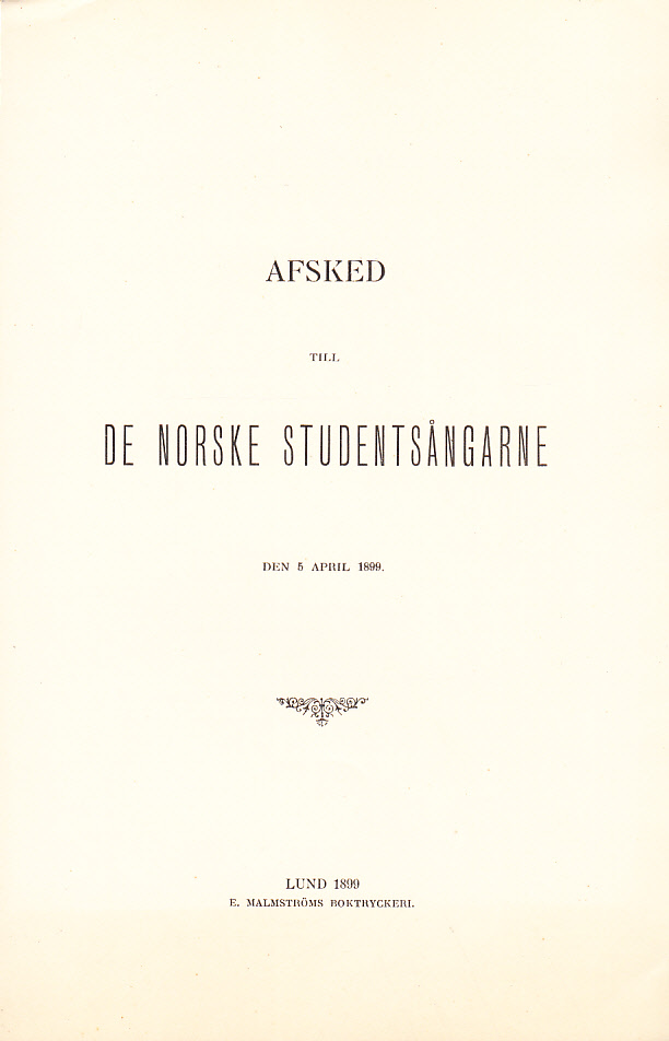 Afsked till de norske studentsångarne den 5 april 1899.