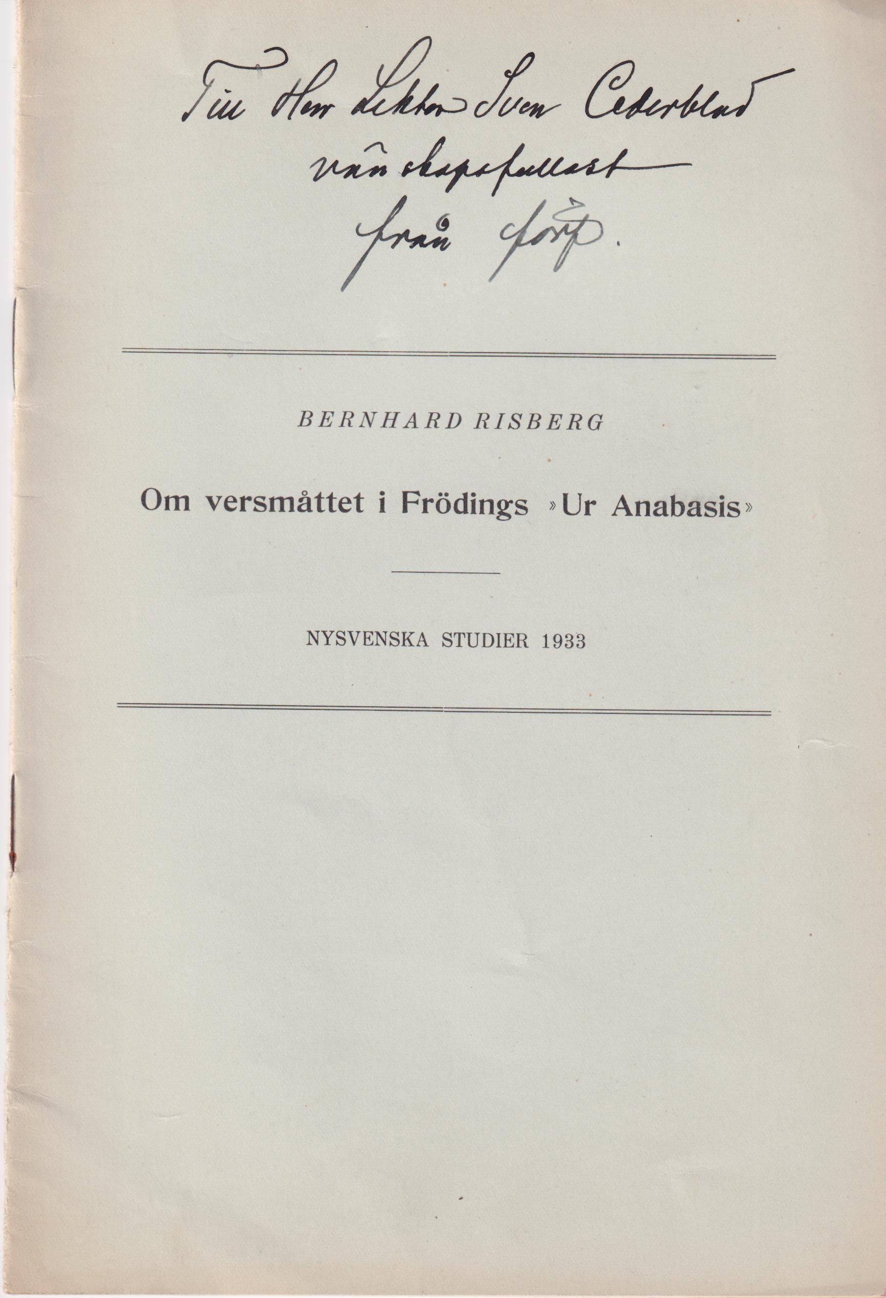 Om versmåttet i Frödings ‘Ur Anabasis’ [= rubrik].