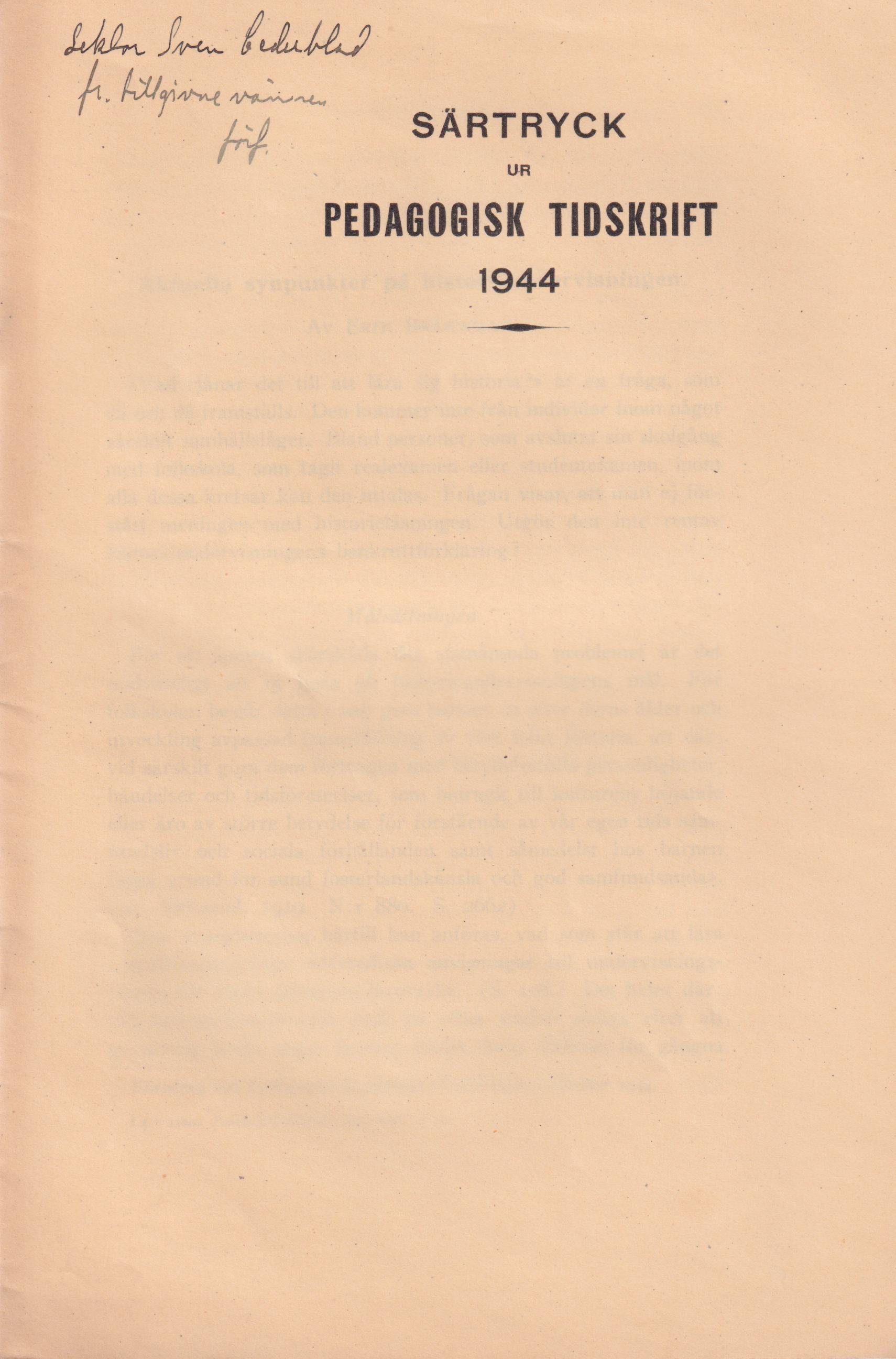 Aktuella synpunkter på historieundervisningen [= rubrik].