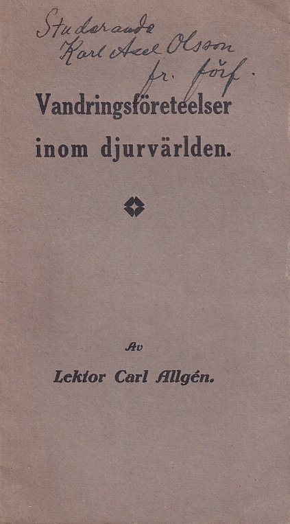 Vandringsföreteelser inom djurvärlden [= rubrik].