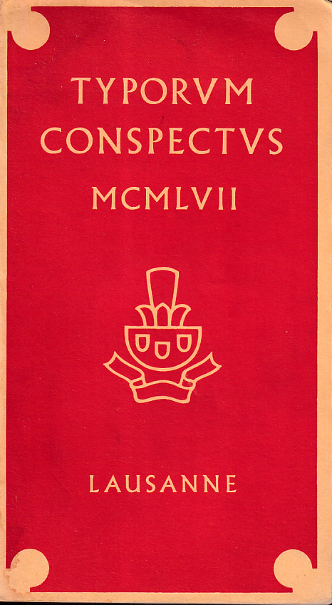 Specimen of types assembled by John Dreyfus for his paper On trends in type design at the ninth internatinal congress of master printers 5 june 1957 / Spécimen de caractères préparé par John Dreyfus pour sa conférence Les tendances de la création artistique des caractères typographiques au neuvième congrès international des industries graphiques 5 juin 1957 / Schriftmuster zusammengestellt von John Dreyfus für die vorlesung Tendenzen im Schriftschaffen gehalten während des neunten internationalen Kongresses der graphischen Industrien 5 juni 1957.