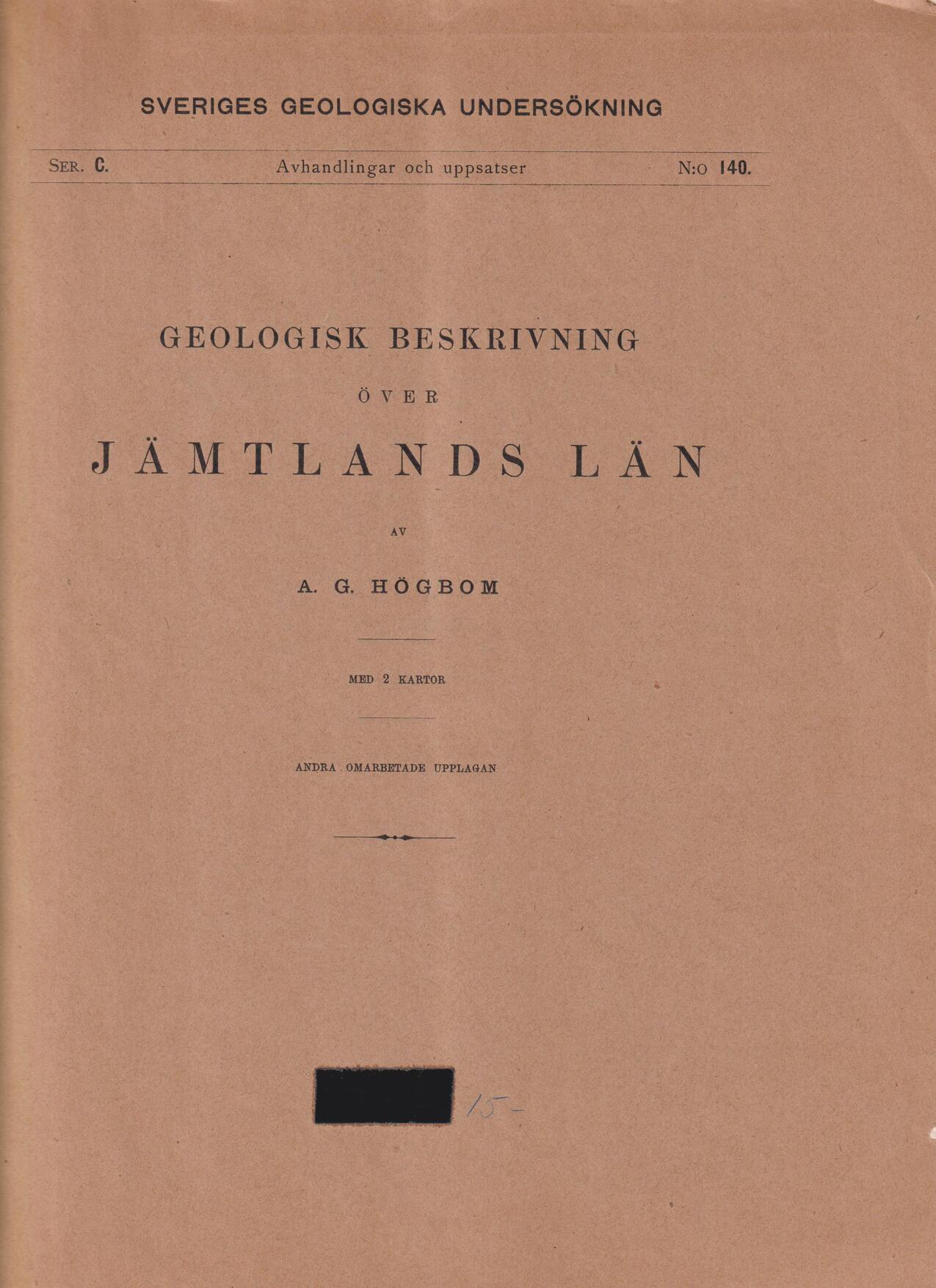 Geologisk beskrivning över Jämtlands län av A.G. Högbom. Med 2 kartor. Andra omarbetade upplagan.