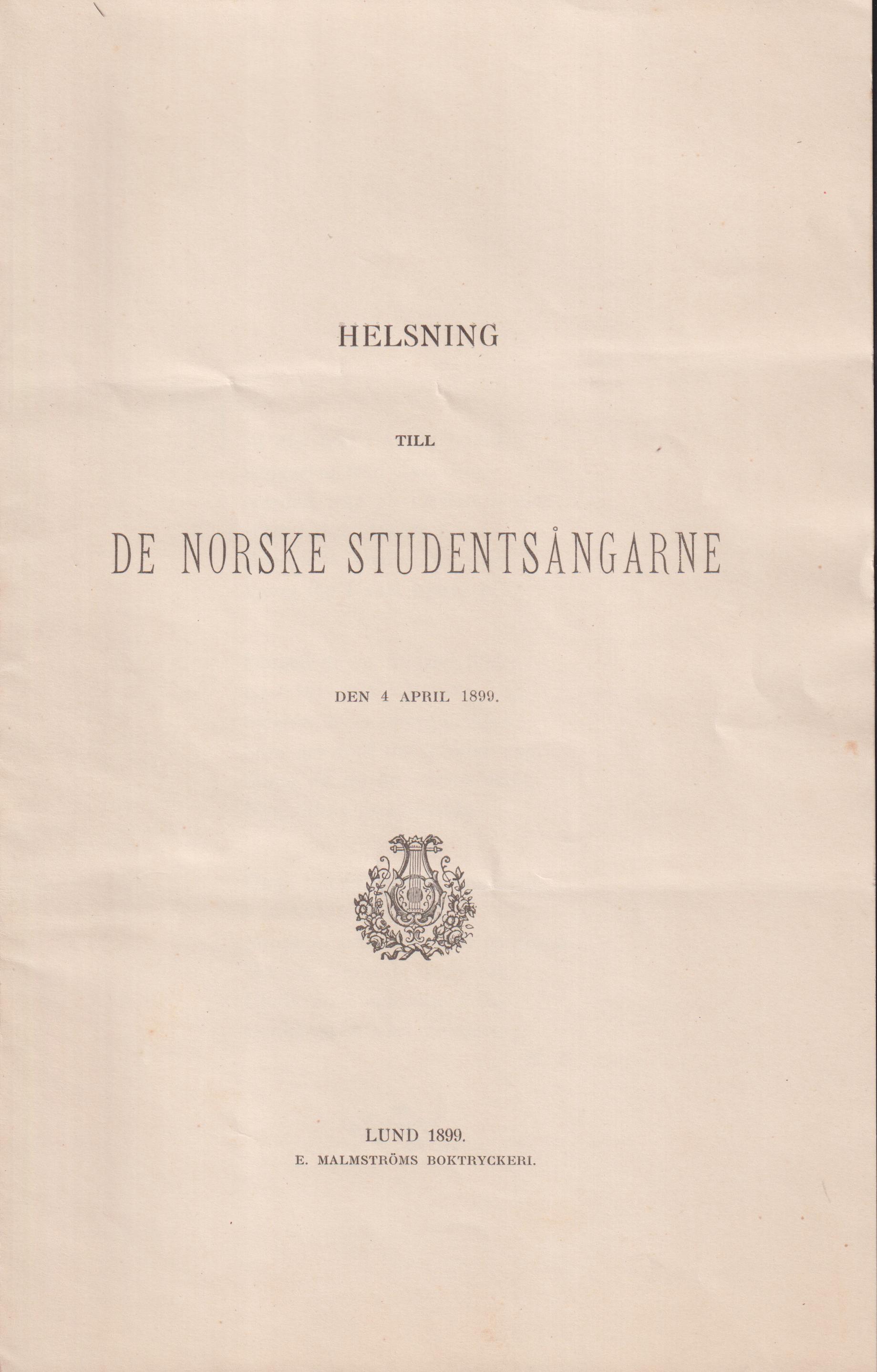 Helsning till de norske studentsångarne den 4 april 1899.