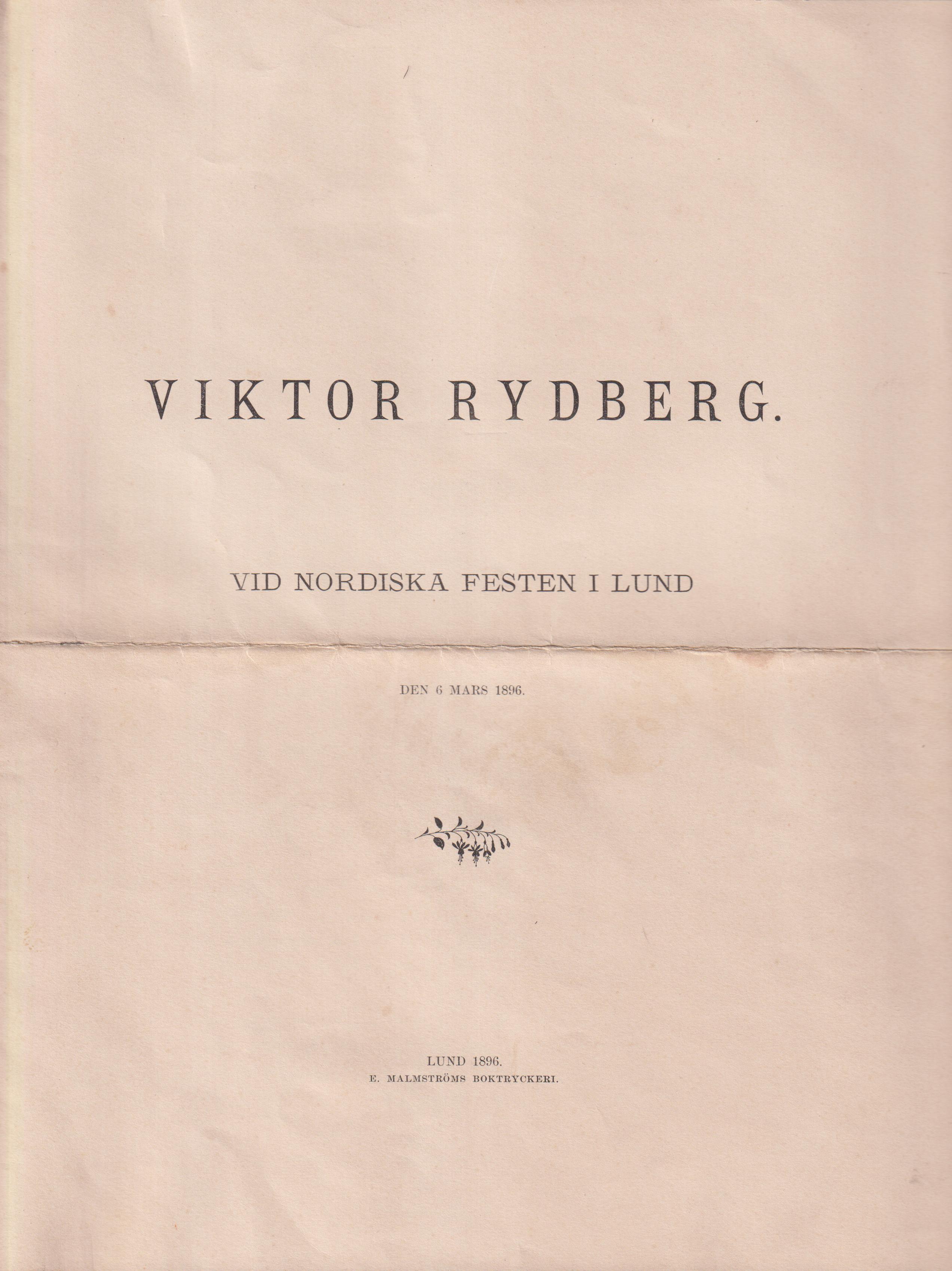 Viktor Rydberg. Vid nordiska festen i Lund den 6 mars 1896.