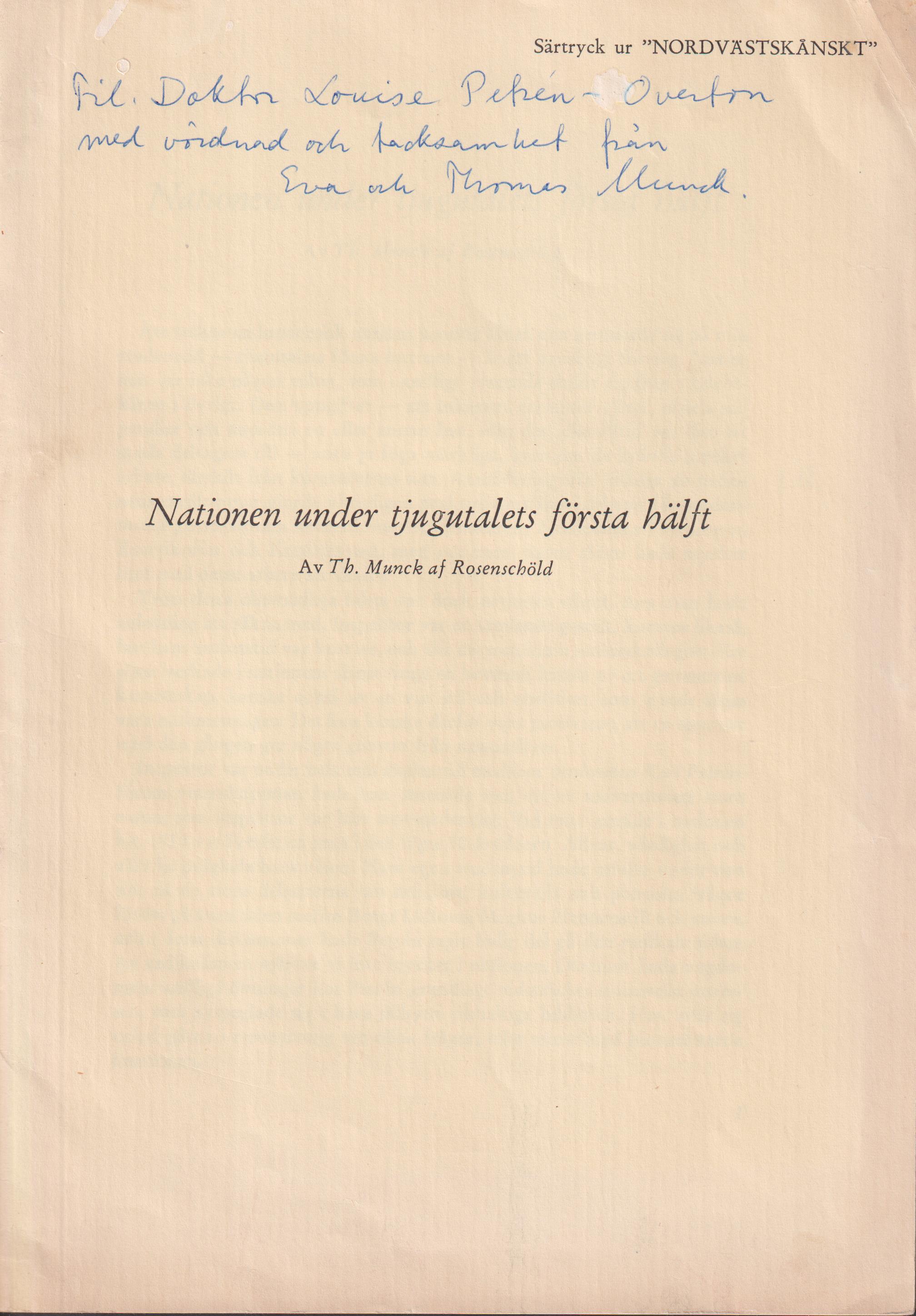 Nationen under tjugutalets första hälft [= rubrik].