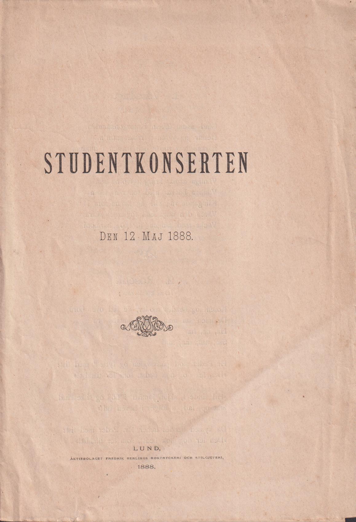 Studentkonserten den 12 maj 1888 [= omslagstitel].