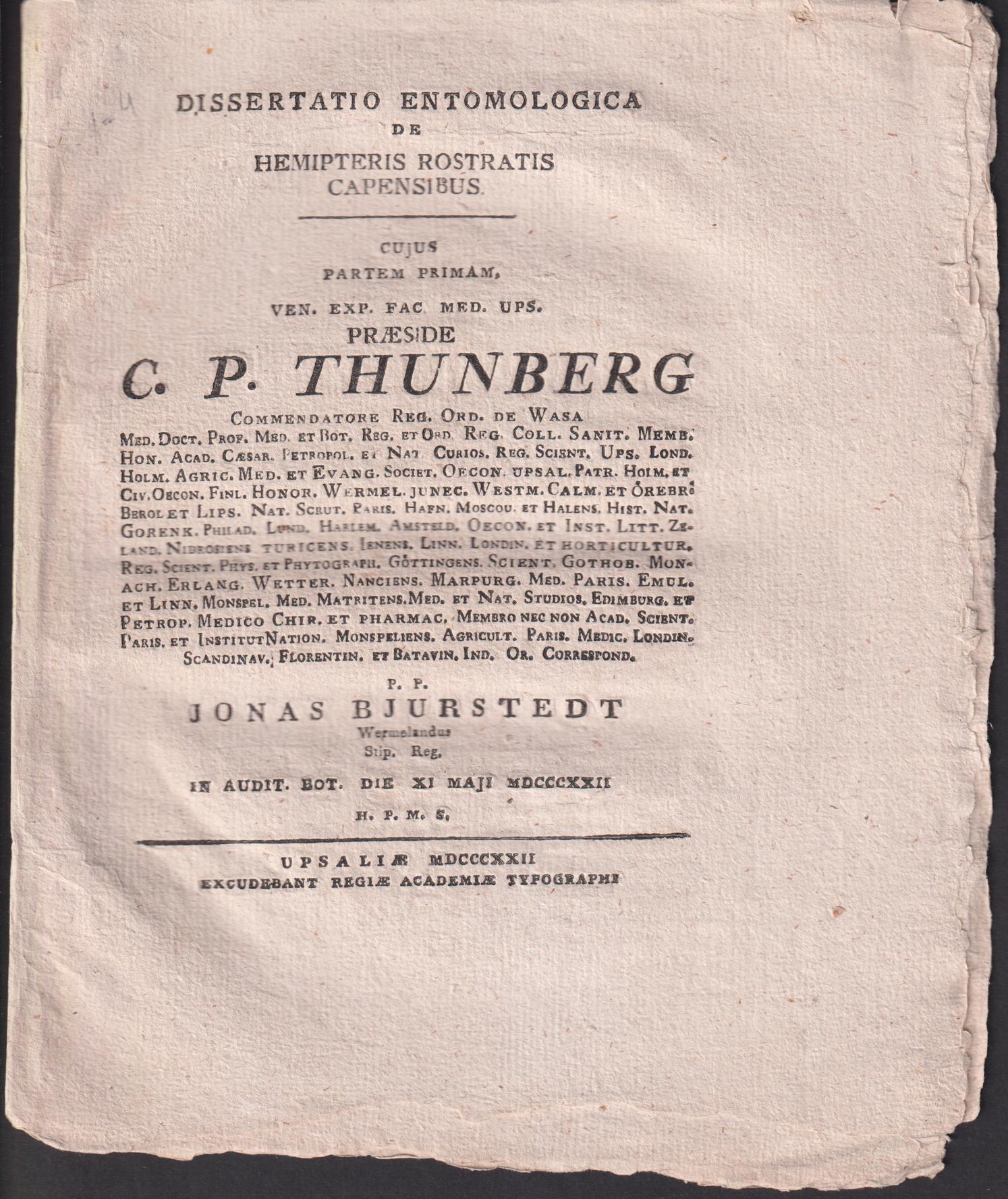 Dissertatio entomologica de Hemipteris rostratis Capensibus ... I-IV.
