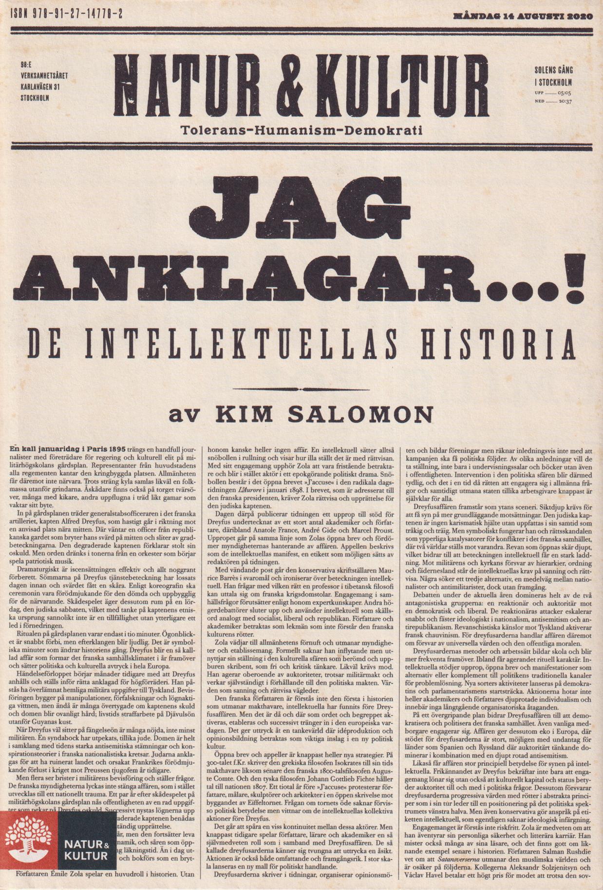 Jag anklagar...! De intellektuellas historia. [Utg. av] Natur & Kultur.