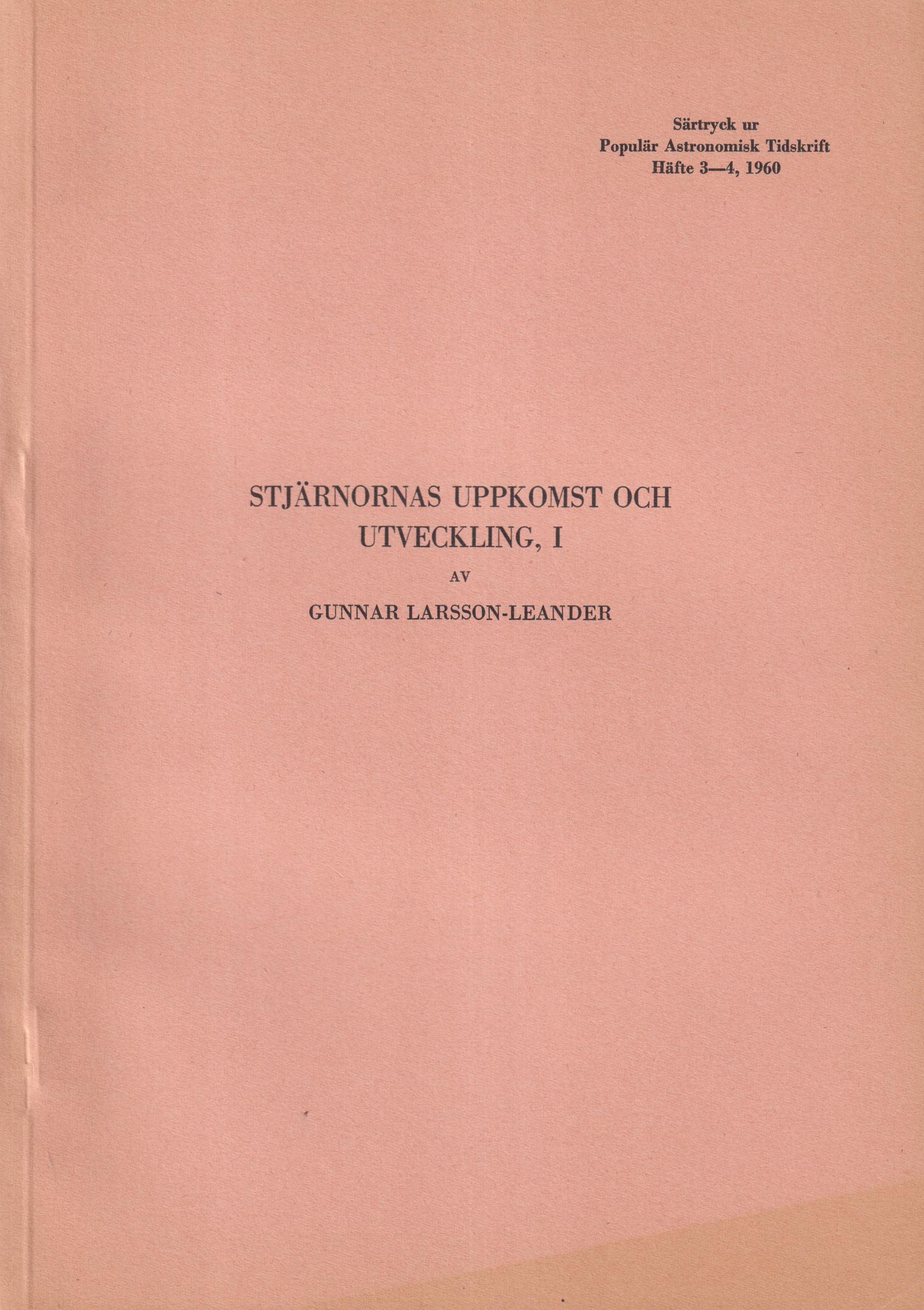 Stjärnornas uppkomst och utveckling, I [= rubrik].