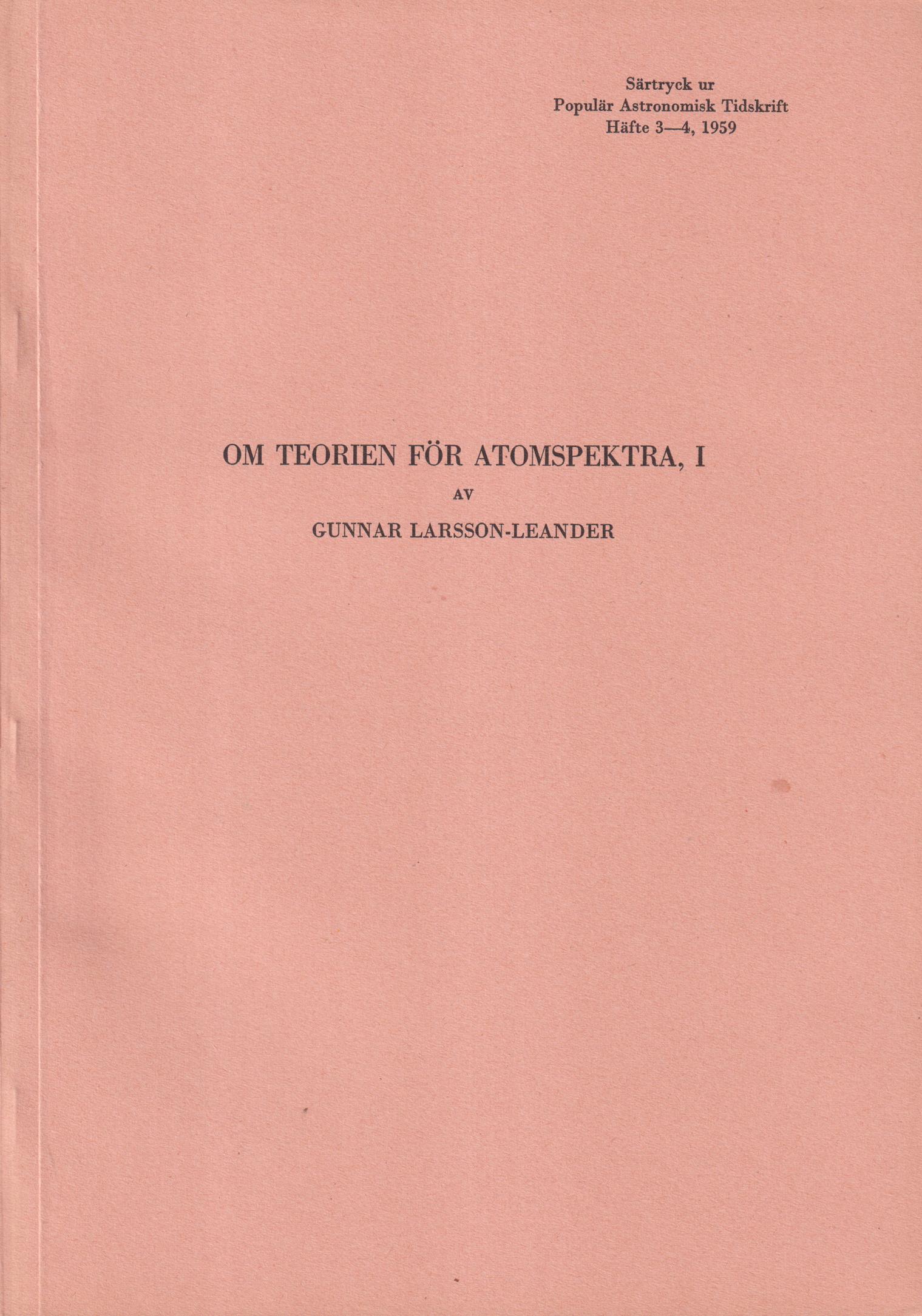 Om teorien för atomspektra, I [= rubrik].