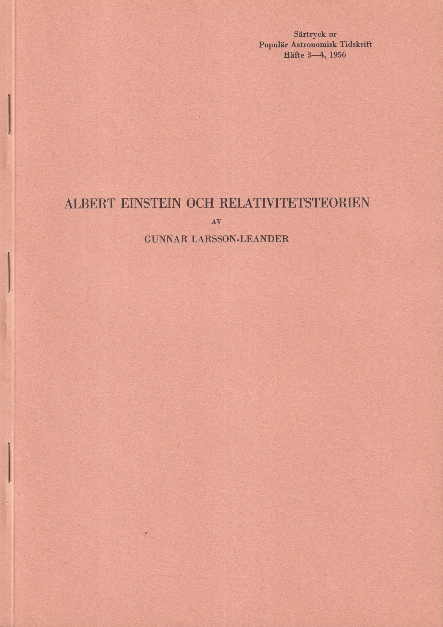 Albert Einstein och relativitetsteorien [= rubrik].