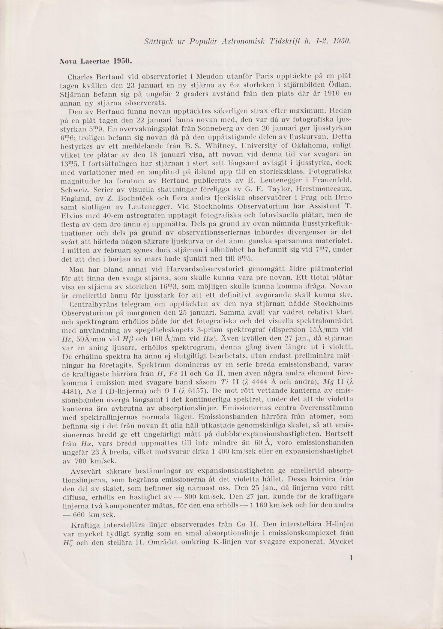 Nova Lacertae 1950 [= rubrik].