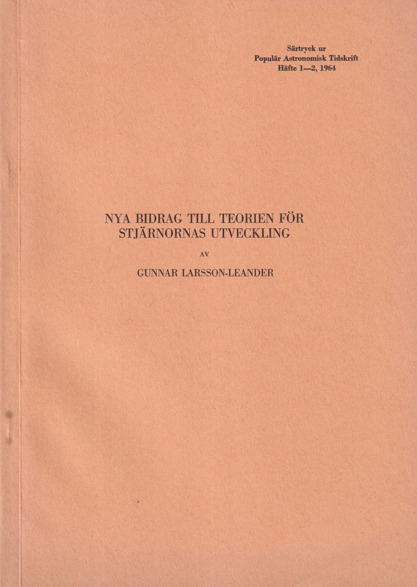 Nya bidrag till teorien för stjärnornas utveckling [= rubrik].