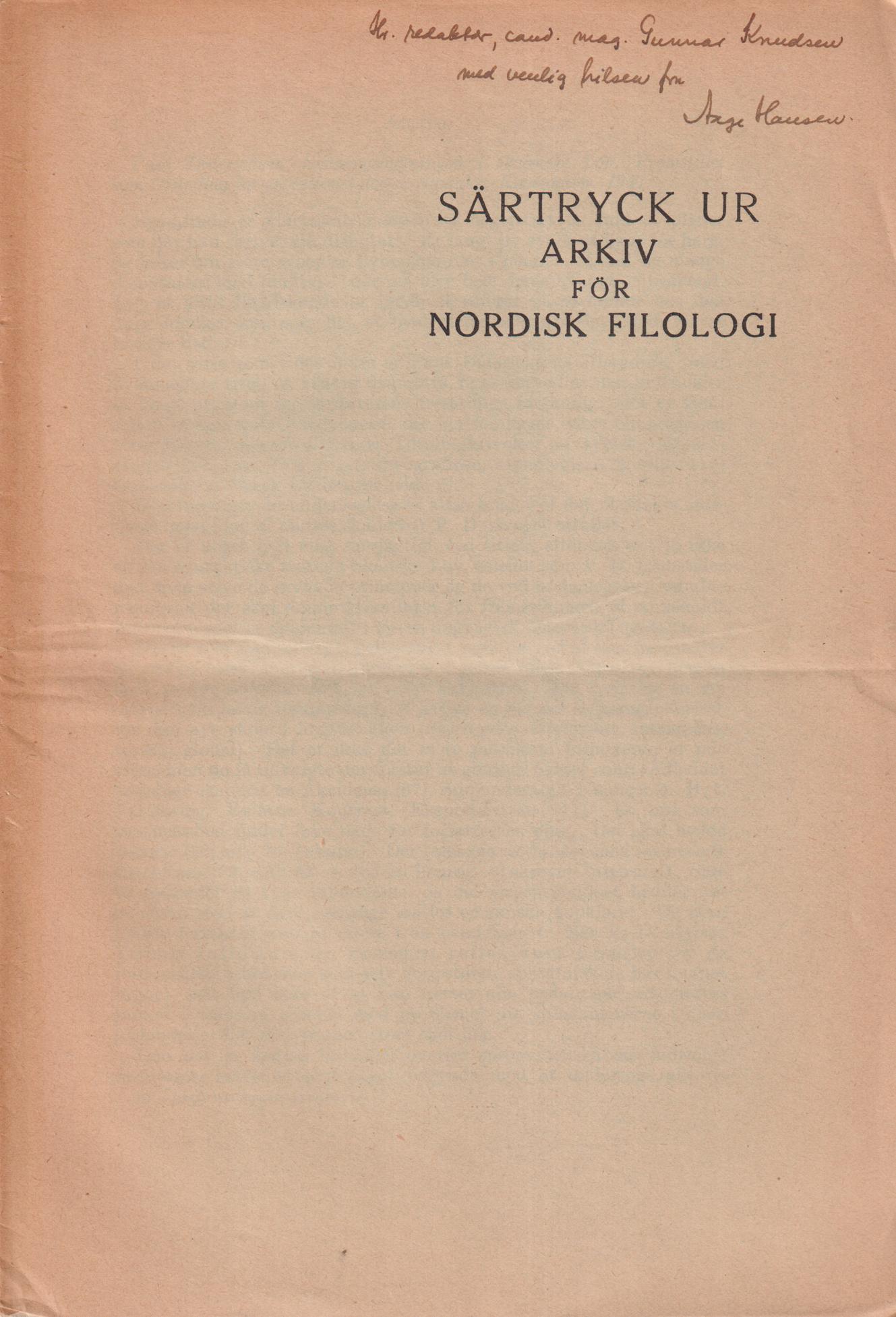 Anmälan [av] 'Paul Diderichsen, Sætningsbygningen i skaanske Lov. Fremstillet som Grundlag for en rationel dansk Syntaks. København. 1941.' [= rubrik].