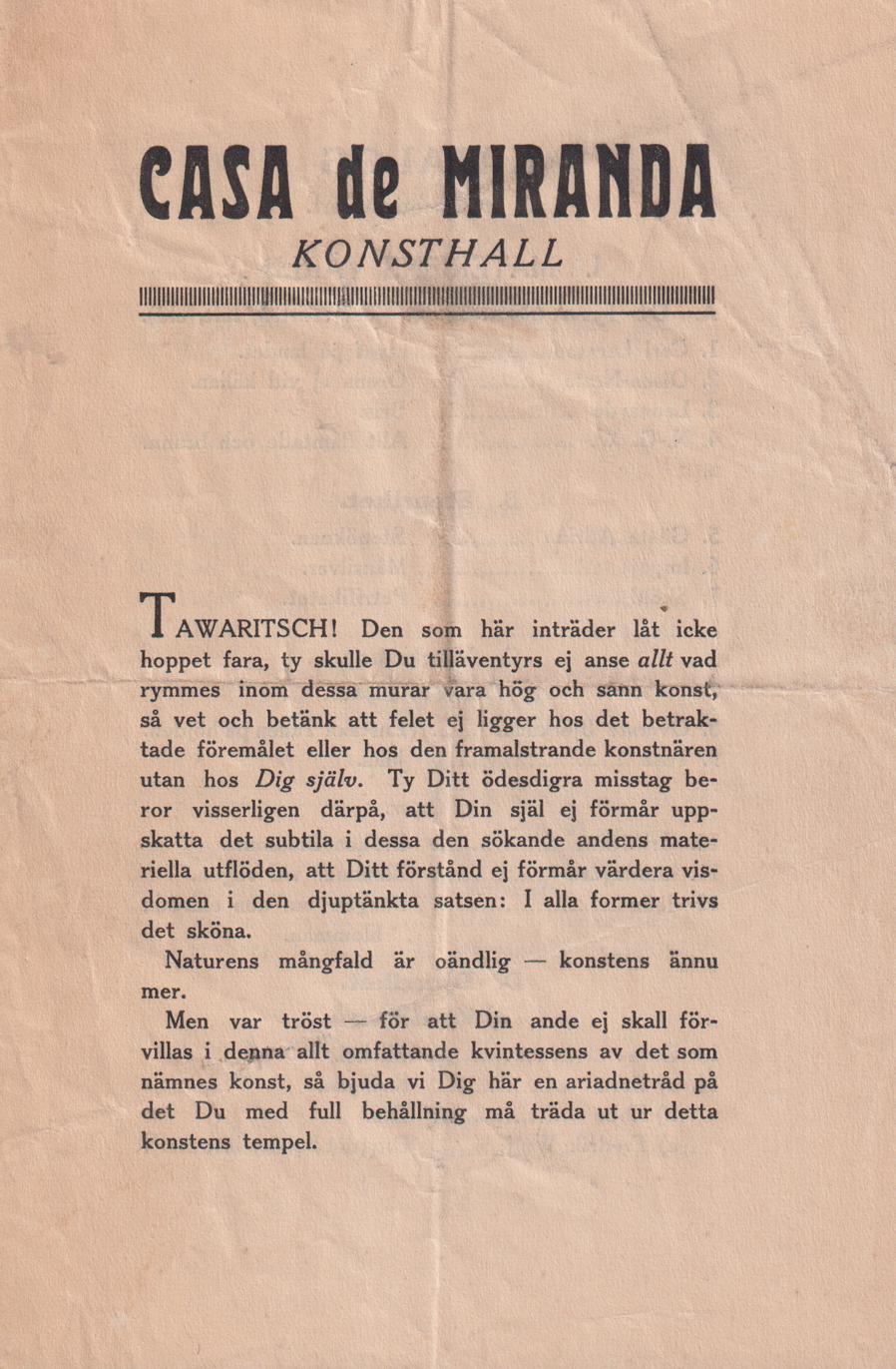 Casa de Miranda. Konsthall [= rubrik].