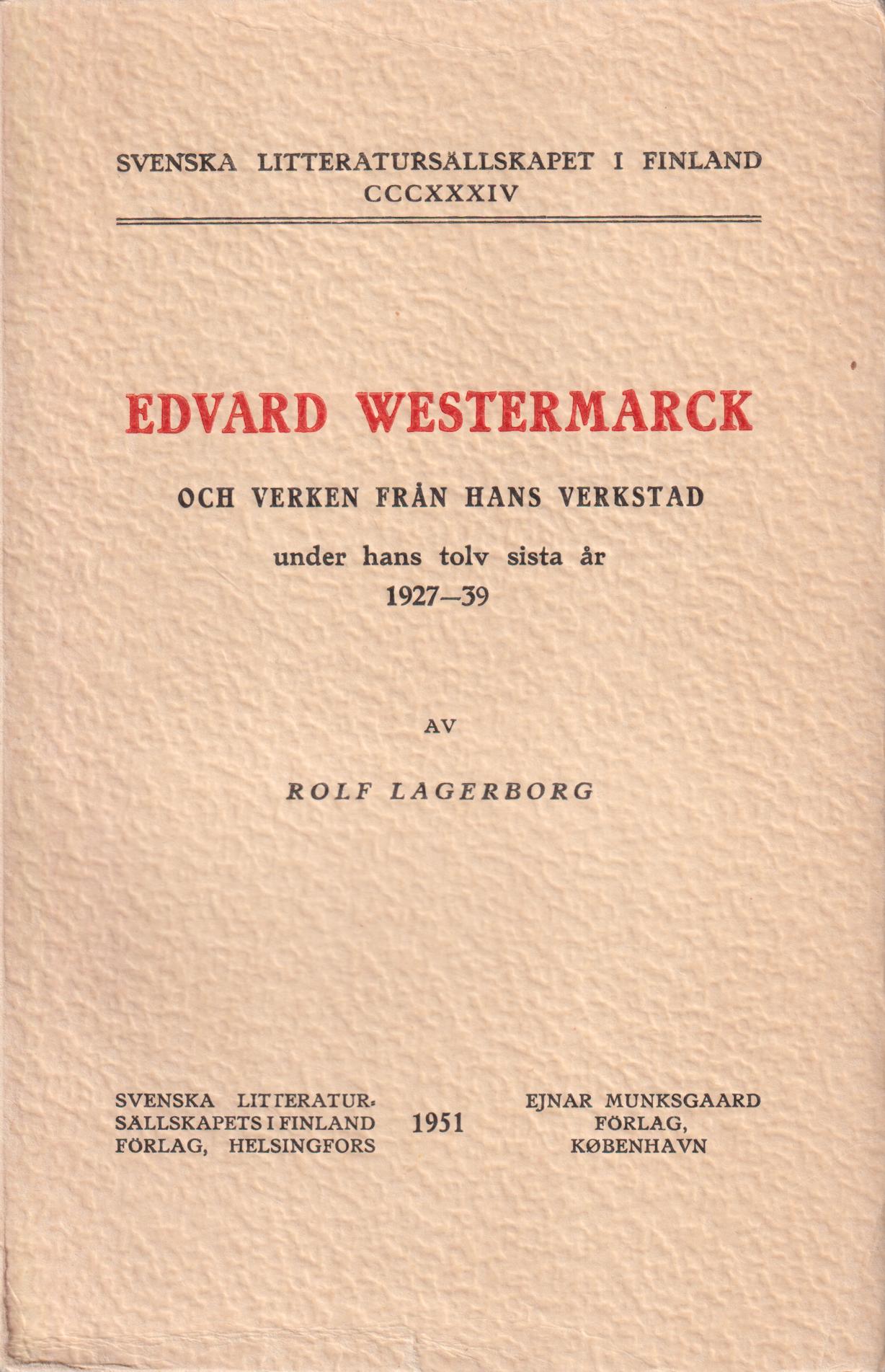 Om Edvard Westermarck och verken från hans verkstad under hans tolv sista år 1927-39.