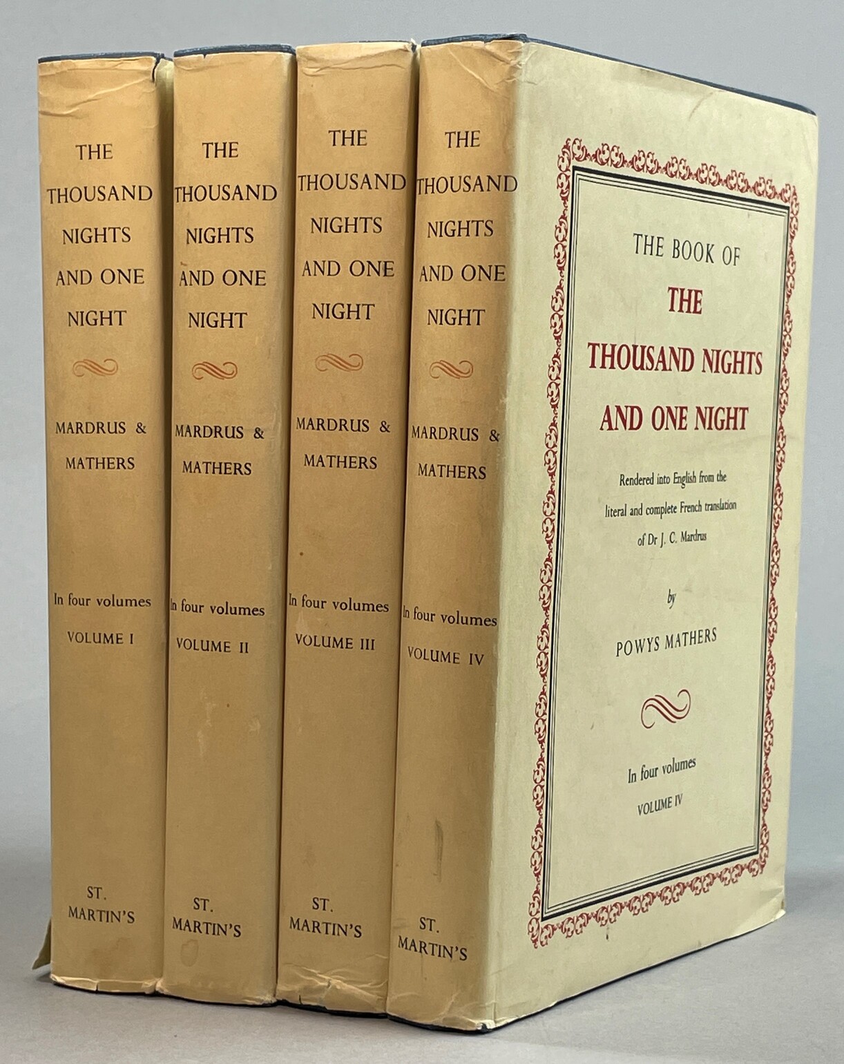 The Book of The Thousand Nights and One Night. Rendered into English from the literal and complete French translation of J.C. Mardus. Volume I-IV.