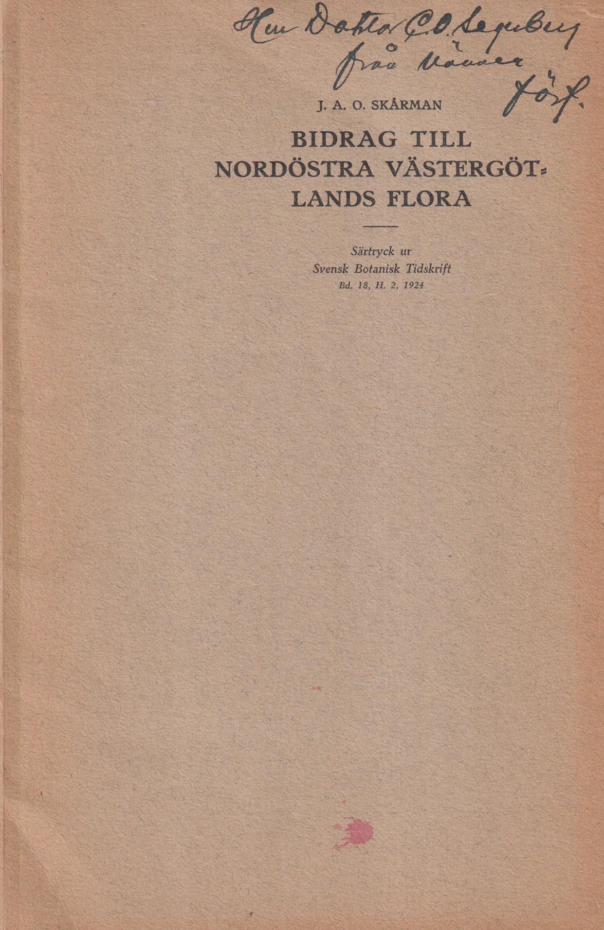 Bidrag till nordöstra Västergötlands flora [= rubrik].