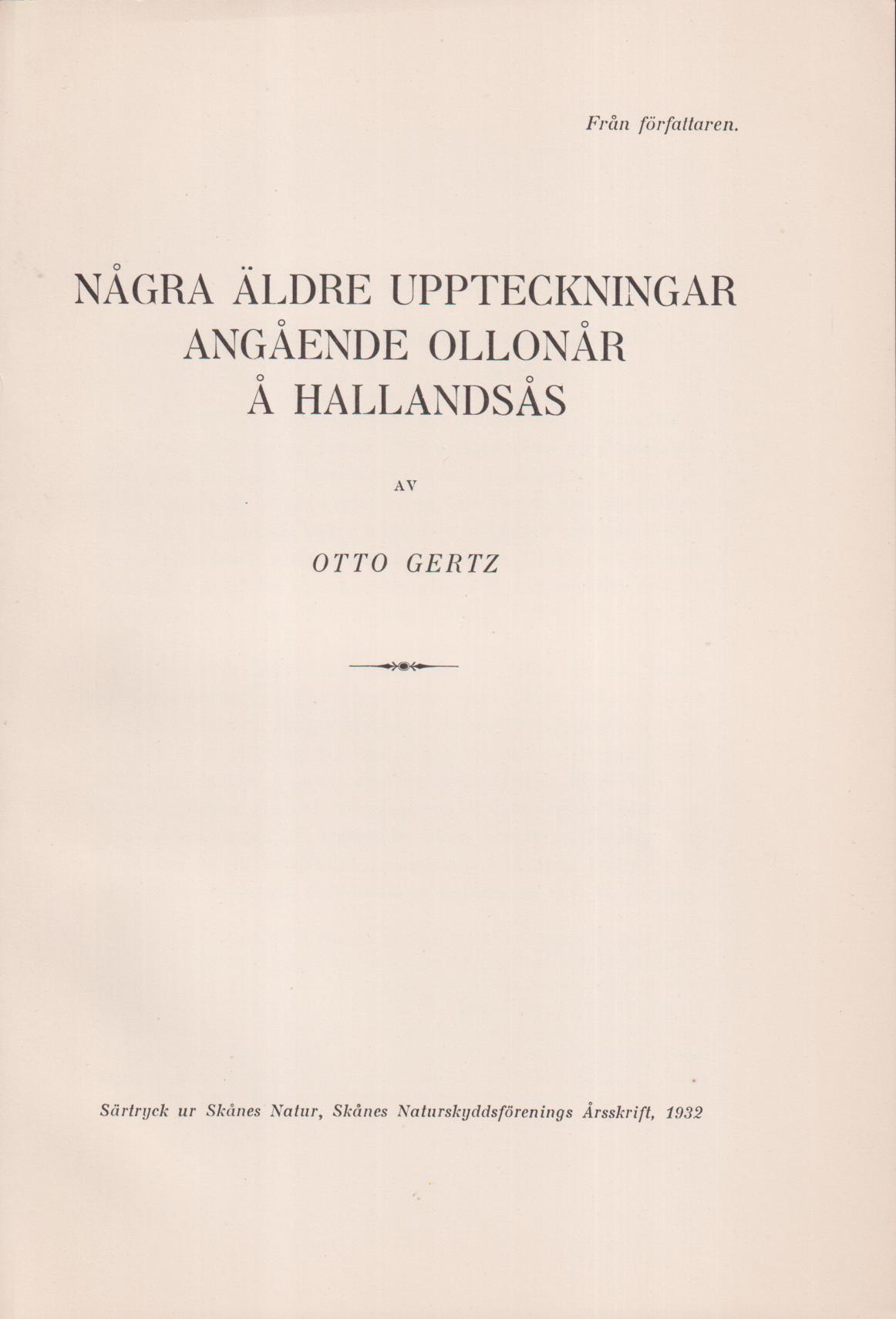 Några äldre uppteckningar angående ollonår å Hallandsås [= omslagstitel].