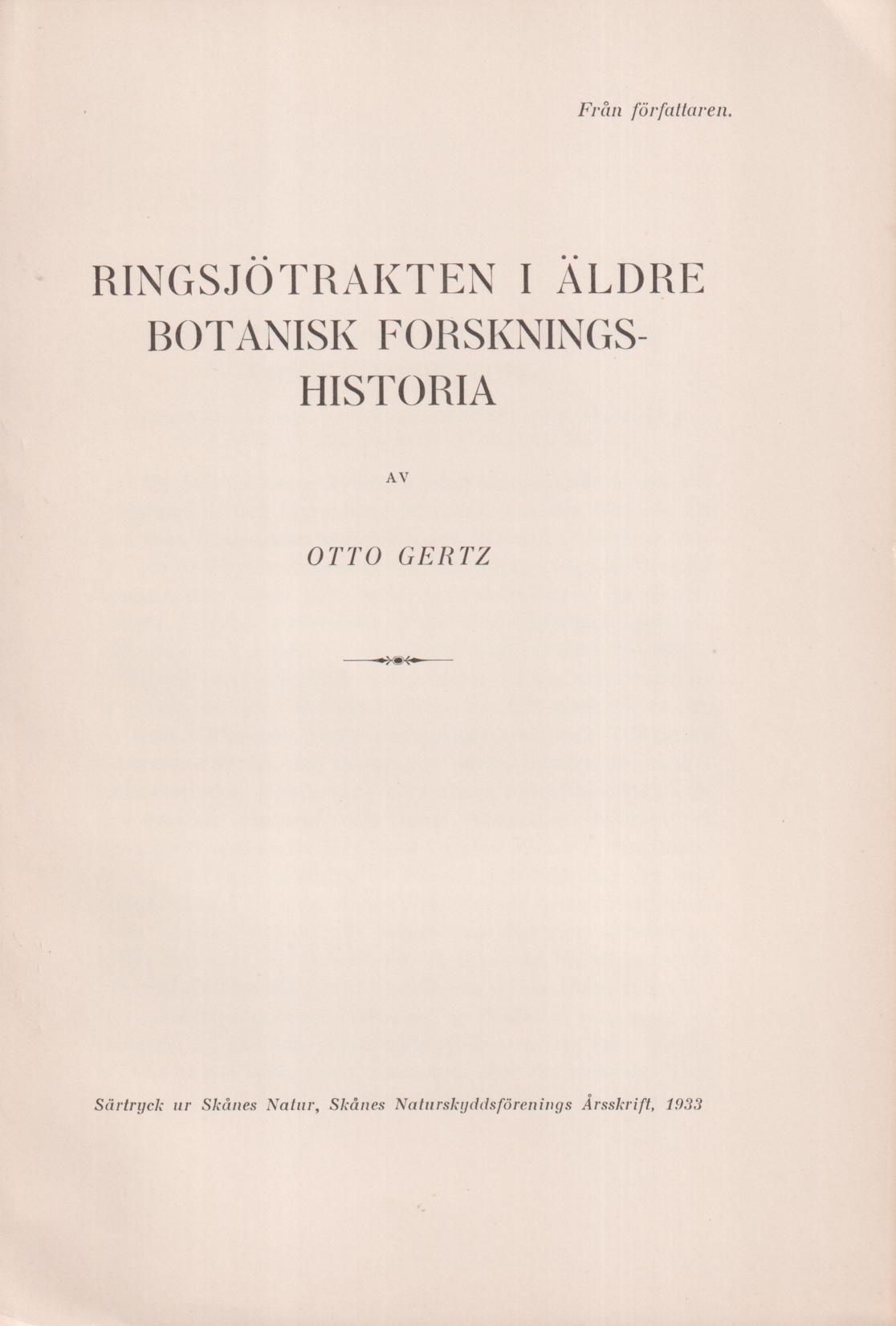 Ringsjötrakten i äldre botanisk forskningshistoria [= omslagstitel].