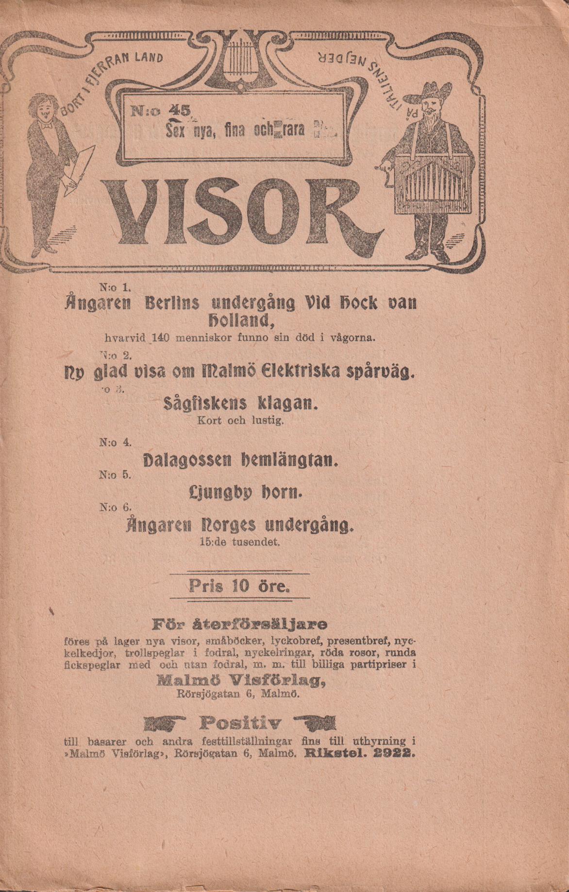 Sex nya, fina och rara visor. [Utg. av] Malmö Visförlag.