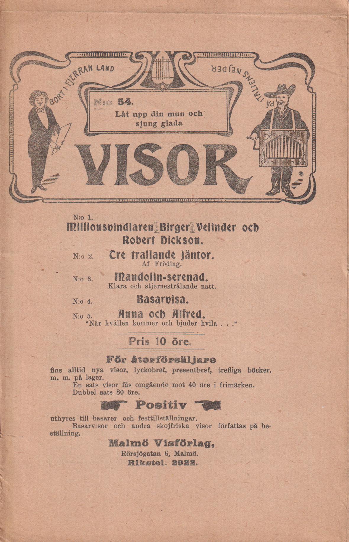 Låt upp din mun och sjung glada visor. [Utg. av] Malmö Visförlag.