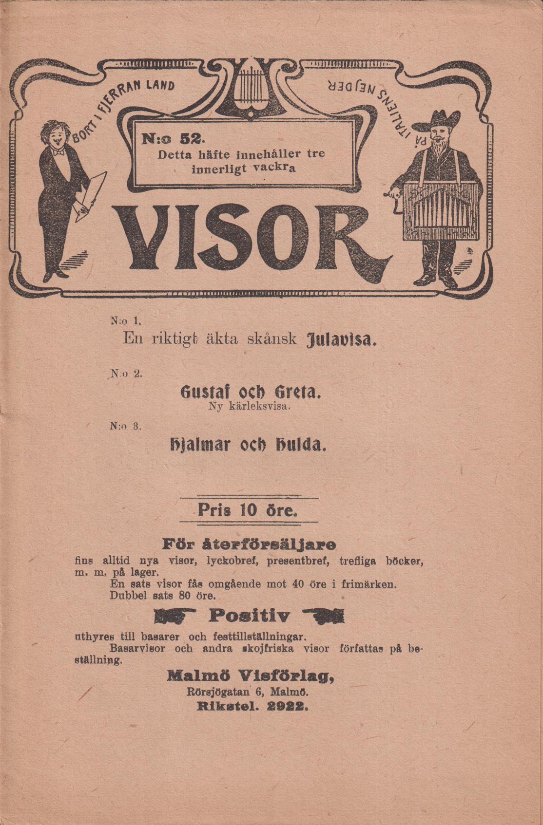 Detta häfte innehåller tre innerligt vackra visor. [Utg. av] Malmö Visförlag.