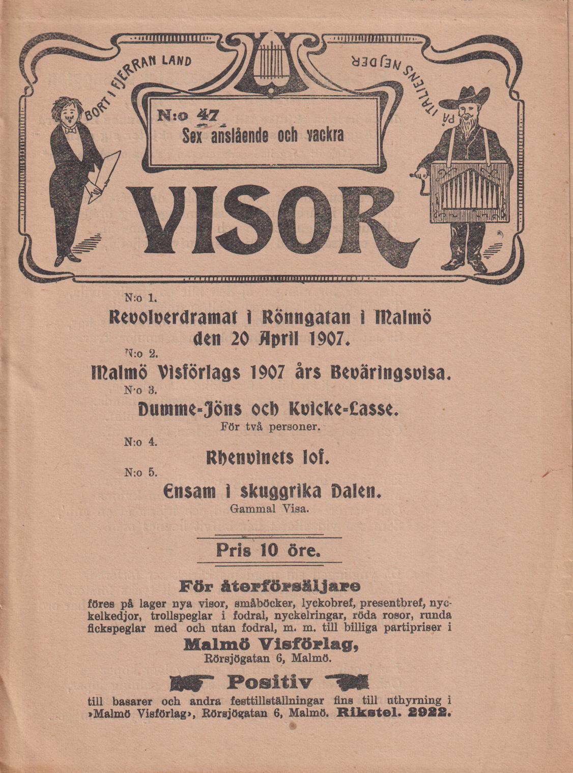 Sex [sic!] anslående och vackra visor. [Utg. av] Malmö Visförlag.